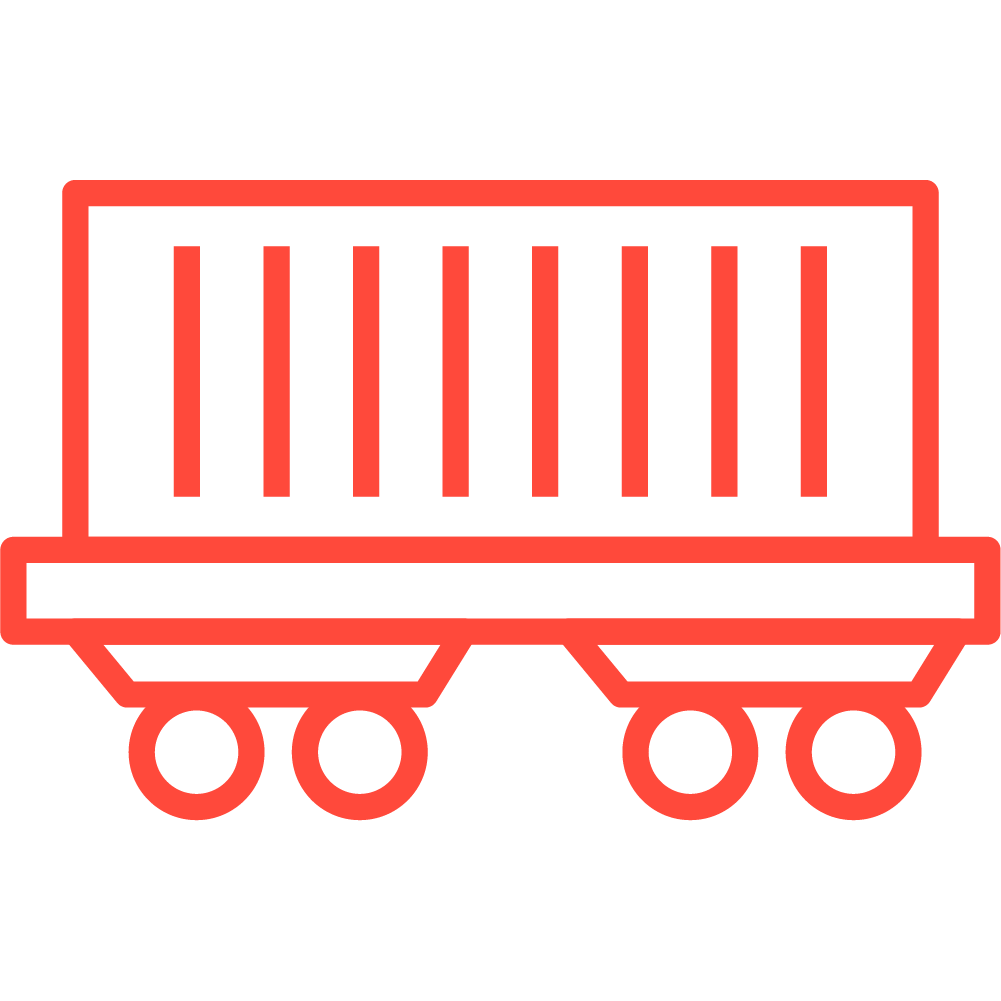 Cobra Float Services An orange outlined icon of a freight train car with a boxy container on wheels, reminiscent of the streamlined efficiency found in Cobra Float Services. Float Services GTA & Toronto