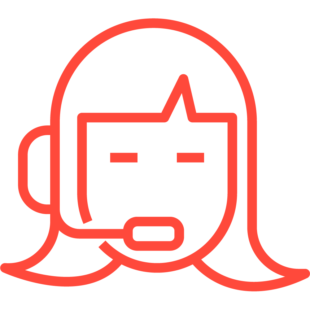 Cobra Float Services Red outline icon of a person wearing a headset, featuring abstract facial features and hair, subtly reminiscent of the sleek curves one might find in Cobra Float Services. Float Services GTA & Toronto